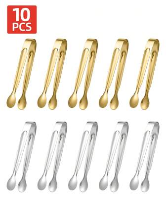 10 件优质不锈钢迷你服务夹、不锈钢冰夹糖夹、耐用冰夹、可爱茶会服务夹、厨房家用食品小冰夹、优雅迷你服务钳 - 优质不锈钢，厚实耐用，镜面抛光，适用于小吃、沙拉、开胃菜、糖果、奶酪、冰块、茶会、自助餐、烧烤、婚礼、乔迁、节日派对 - 厨房用具、餐具
