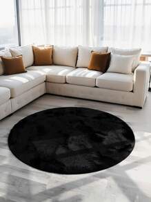 1 pieza Lujosa alfombra circular de terciopelo negro de tonos frescos tipo helado, alfombra suave para la sala de estar, estilo nórdico, apropiada para la sala de estar, el dormitorio, el costado de la cama, la sala de estar, el Día del Padre, el Día de la Madre, el Día del Trabajo, Pascua, decoración del hogar, nueva llegada de primavera