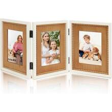 Triple Hinged 3 Picture Frame 4X6 Distressed Wooden Photo Frame For Tabletop Display Picture College Frame Holiday Christmas Home Decor - White Boho 4*6 - View 1