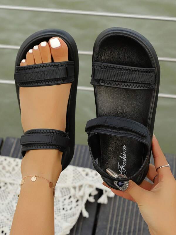 Modische Sandalen, bequeme Sandalen mit dicker Sohle und Klettverschluss, lässiger römischer Stil für Teenager, Sommer