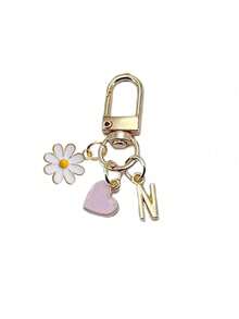 Spring/Summer Essential - Personalized Heart-Shaped Pendant, Paired With Daisy Decor, Can Be Engraved With Initial And Blessing/Love Note | Heart-Shaped Keychain Accessory, Y2K Style - Multicolor - View 19