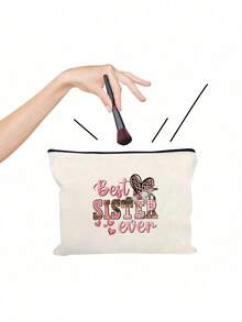 Funny Makeup Cosmetic Bag, Letter Printed Cosmetic Bag,Toiletry Case Multi Functional Pouch Gifts For Friends,Gifts For Women Mom Friends Sister, Makeup Bag, Cosmetic Travel Bag With Zipper, Travel Toiletry Storage Bag, Wallet Pencil Bag, School Pencil Case, Stationery Bag, Women Gift School Supplies Travel Essentials Make Up Bag Holiday Essentials Makeup Bagsvacation Summer Back To School School Stuff Bag For School Travel Bag For Women Makeup Bag For Travel - Beige - View 4