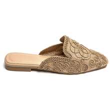 Mules Plates Brodées Motif Floral Et Spirale - Khaki 2260 - View 2