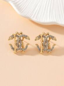 1 Pair Fashionable Punk Style Metal Alloy Rhinestone Snake Shaped Double Snake C Type Stud Earrings, Essential Jewelry For Women Daily, Parties, Travel And Social Gatherings