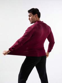 Traceless Knitted High-Elastic Iron-Free Men's Shirt Long-Sleeved Plain Top Stretch Ice Silk Business Casual High-End Men's Shirt Material 88% Polyester 12% Spandex Fabric Gram Weight 160g Single-Piece Pack - 酒紅色 - 查看 5