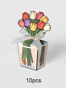 10支/1个创意3D郁金香花束礼盒，浪漫玫瑰泰迪熊花束礼盒，手绘透明花瓶饰以小鱼，象牙色缎带蝴蝶结，适合摆放在桌面，可用于生日、乔迁、情人节、周年纪念、婚礼、表白等场合，是馈赠亲朋好友的理想小礼物。 - 創意花朵禮品包裝盒 - 查看 14