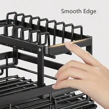 Double-Layer Dish Drying Rack - 1pc Kitchen Sink Dish Drainer With Detachable Bowl Rack, Multifunctional Storage And Drainage, Sink Countertop Cup Holder Black - Black - View 11