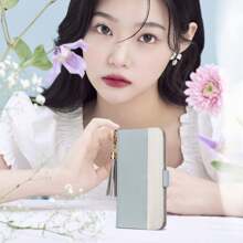 Fashionable Tassel Patchwork Phone Case, Notebook-Style Smart Phone Case, Card Storage Design, Perfect For Women & Men, Multi-Function Phone Case With Stylish Appearance, Wallet-Style Shock Absorbing Function, Memo Pad Phone Case, Wallet-Style, Elegant Gift, Anti-Fall, Card Storage Stand Function, Minimalist & Fashionable, Full-Protection Stand, PU Leather Smart Phone Case, Birthday Gift, New Year Gift, Mother's Day Gift