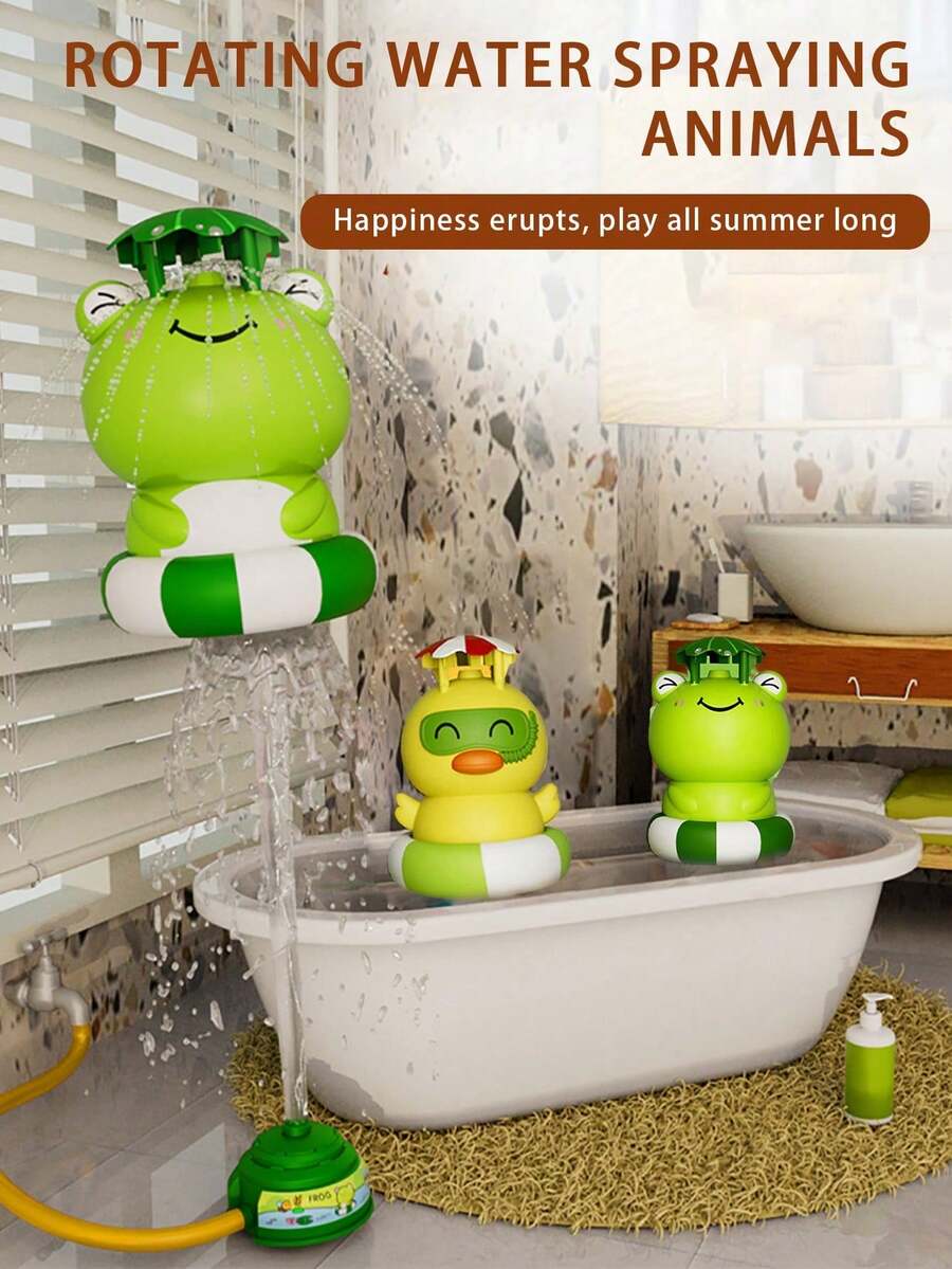 卡通青蛙/鸭子洒水器 - 水压使其升起，飞水游戏，喷水玩具，儿童户外花园草坪玩具，夏季玩具，室内浴室玩具，适合 3 岁以上儿童的生日礼物