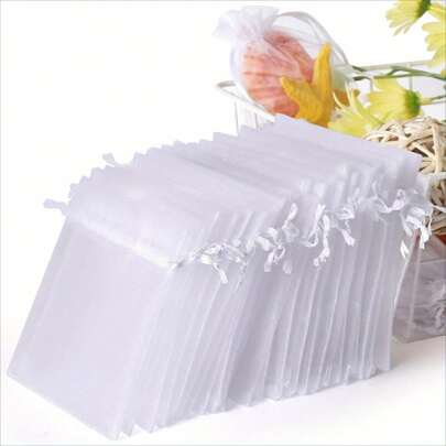 50pcs High Quality Organza Bags, White Wedding Gift Bags, 4x4.72 Jewelry Gift Bags For Party, Jewelry, Christmas, Holidays, Bathroom Soap, Cosmetic Organza, Packaging Supplies Summer Birthday Gifts Beach Back To School School Supplies Room Decor