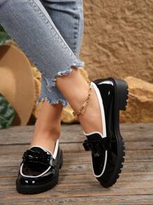 Women's Casual Contrast Color Leather Loafers, College Style