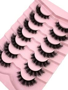 7 pares de pestañas postizas de lujo y esponjosas - Gruesas, vaporosas, de volumen 3D, reutilizables, suaves, ligeras, de tira de pelo de visón sintético para un look dramático de maquillaje de ojos, extensiones de pestañas postizas naturales y voluminosas, artículos esenciales de viaje para maquillaje - Negro - Ver 3