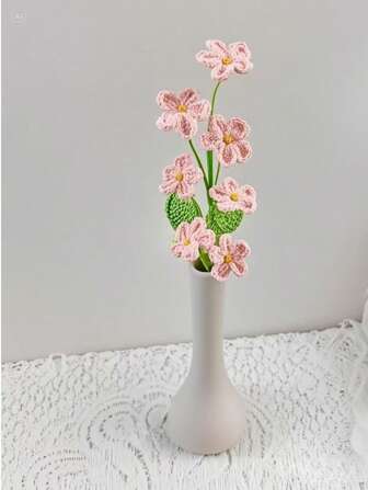 1/3 handgemaakte gehaakte realistische vergeet-mij-nietjes met 7 bloemen en 2 bladeren, boeket met eeuwigdurende bloemen voor huisdecoratie, feestelijk cadeau, afstudeerboeket, feestdecoratie