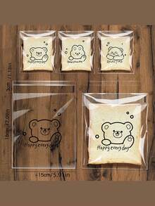 50个1套透明自粘卡通图案面包袋随机包装袋一次性食品包装袋耐油牛皮纸袋吐司袋甜甜圈贝果袋 - 動物表情袋50pcs - 查看 4