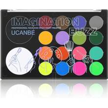 Pinturas corporales UCANBE de 18 colores con pintura facial grande blanca, negra y UV: pintura facial activada por agua para Halloween, maquillaje de teatro, maquillaje de carnaval, maquillaje de fiesta y escenario.