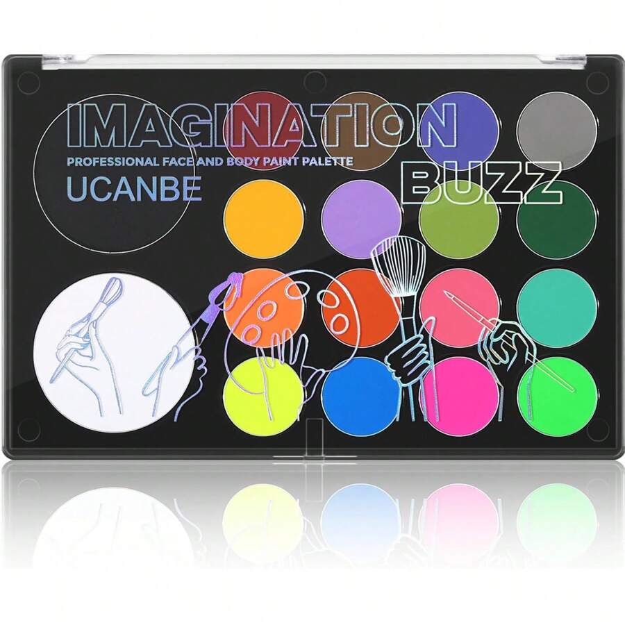 Pinturas corporales UCANBE de 18 colores con pintura facial grande blanca, negra y UV: pintura facial activada por agua para Halloween, maquillaje de teatro, maquillaje de carnaval, maquillaje de fiesta y escenario.