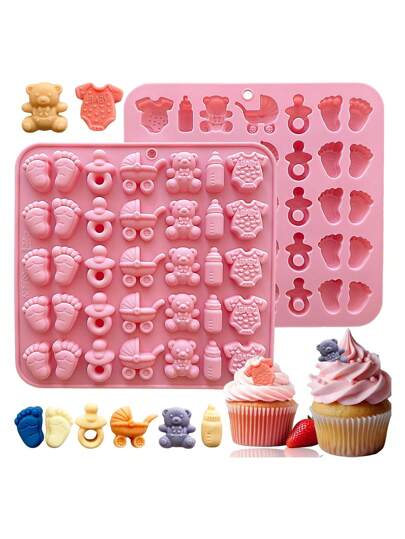 1/2pcs Baby-Shower Silicone Mold,Feet Bottle Bear Molds,Make Accessories For Party Food,Bite Size Chocolate Candy Ice Pudding Molds For Cake Cupcake Decoration