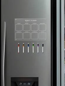 磁性透明亚克力周计划板套装，干擦磁性冰箱便签贴纸（附带 6 支随机颜色白板笔）