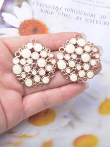 10pcs Boho Zinc Alloy Round Teardrop Flower Enamel Charms, Golden White Color Jewelry Making Pendant, Necklace, Earrings For Women