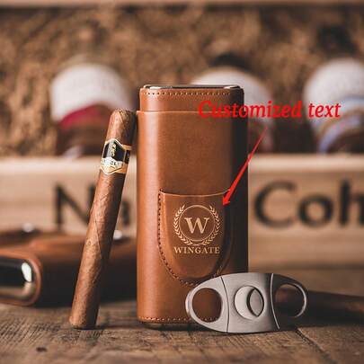1pc Customized Cigar Box & Cigar Cutter, Best Personalized Wedding Party Gift For Men, Groomsmen, Father, Boyfriend
