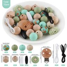 33pcs Silicone Round Bead Printing Round Bead Daisy Wood Clip Round Bead Polyhedral Bead DIY Handmade Bracelet Necklace Plastic Pen String Key Bag Phone Chain Car Decoration Craft Supplies