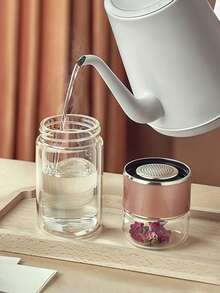 1 pieza Botella infusor de té, Botella de agua de vidrio de doble pared, Vaso para té con colador, Esterilla para hojas de té sueltas, Fabricante de té portátil, Vidrio borosilicato, a prueba de fugas, compartimento de té separado, para bebidas calientes/frías, viajes, oficina, uso doméstico, regalo de bienestar para adultos - Multicolor - Ver 5