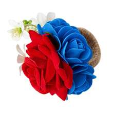 6pcs New Jute Napkin Rings, Hotel Tabletop Decor Cloth Loops, Bowknot Napkin Rings, Tabletop Decor Rings, Theme Red White Blue Rose Napkin Rings, Handmade Rose Holiday Tablescape Napkin Rings