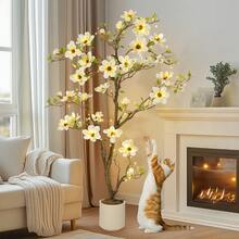 Artificial Magnolia Tree - Indoor Simulation Tree With Realistic Leaves & Flowers - Perfect For Interior Decoration, Living Room, Doorway, Office & Hotel (White) - 6FT(with Lights) - View 1