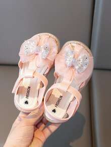 1双女童时尚蝴蝶结水钻装饰闭趾公主凉鞋，软底防滑幼儿/小童夏季沙滩鞋 - 粉色 - 查看 3