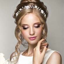 1Piece Bridal Faux Pearl Flower Headpiece Headband Flower Faux Pearl Headpiece Woman Hair Accessory For Birthday Party First Communion Wedding - White - View 2