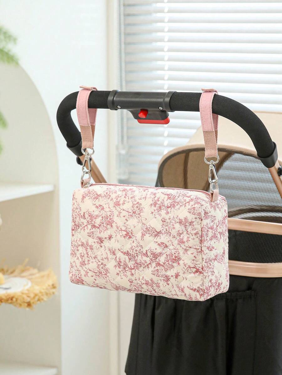 1pc Ditsy Floral Pattern Portable Diaper Bag, Can Be Hung On Baby Stroller