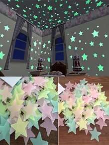 100 piezas de pegatinas de estrellas que brillan en la oscuridad - Reutilizables, decoraciones de pared y techo autoadhesivas de plástico, adecuadas para dormitorios y salas de estar, superficie mate multicolor, sin necesidad de baterías, diseño clásico para decoración del hogar de niñas, adhesivo de pared para decoración del hogar