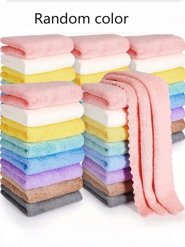 Toallas de cara suaves y absorbentes, toallas de cara suaves y absorbentes, paños de felpa de coral, toallas de punta de los dedos, paños de baño de rizo de alta absorción, paños de lavado de unicolor, paños de lavado de unicolor, paños faciales de microfibra premium para eliminar el maquillaje, toallas desmaquilladoras de poliéster sin perfume, toallas limpiadoras reutilizables súper suaves y de secado rápido para todo tipo de pieles (color aleatorio)