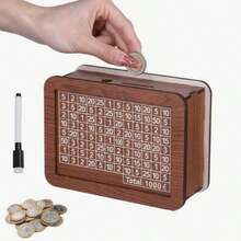 Cash Vault Wooden Savings Box, Piggy Bank, Cash Savings Challenge Box, Wooden Money Box, Cash Saver Box, Saving Box For Cash For Adults, Money Box For Cash Gift With Target Numbers(Random Color),School Supplies,Back To School - Black - View 5