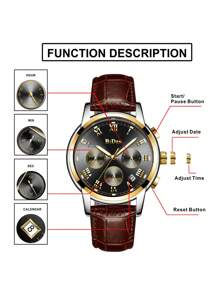 BIDEN BIDEN Men's Classic Roman Digital Watch - Fashionable Date Quartz Watch, PU Leather Strap - Elegant And Comfortable Casual Watch, Suitable For Men's Parties And Daily Wear, Best Gift For Men+Gift Box