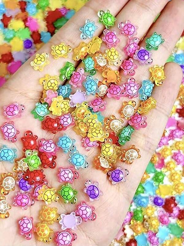 500 stuks mini schildpadbeeldjes, mini glitter zeeschildpadbeelden van hars, geschikt voor doe-het-zelf tuinsculptuur van zeedieren, poppenhuis, aquariumdecoratie, kleurrijke doe-het-zelf cartoonaccessoires, schildpaddennagelkunst, kleine cadeaus voor verjaardagsfeestjes, bruiloften en afstuderen