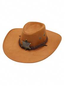 1pc Women's Solid Color Faux Wool Sheriff Badge Cowboy Hat, Sheriff Badge Prop, Detachable Strap, Western Style, Suitable For Music Festivals, Western Themed Events, Retro Parties, Role-Playing, Costume Nights, Holiday Dances, Bachelor Parties, Birthday Celebrations, Stage Performances, And Daily Wear - Top Hat - View 11