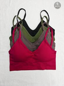 4pcs Women Seamless Striped Camisole Push Up Bra, Sexy & Comfortable Underwear