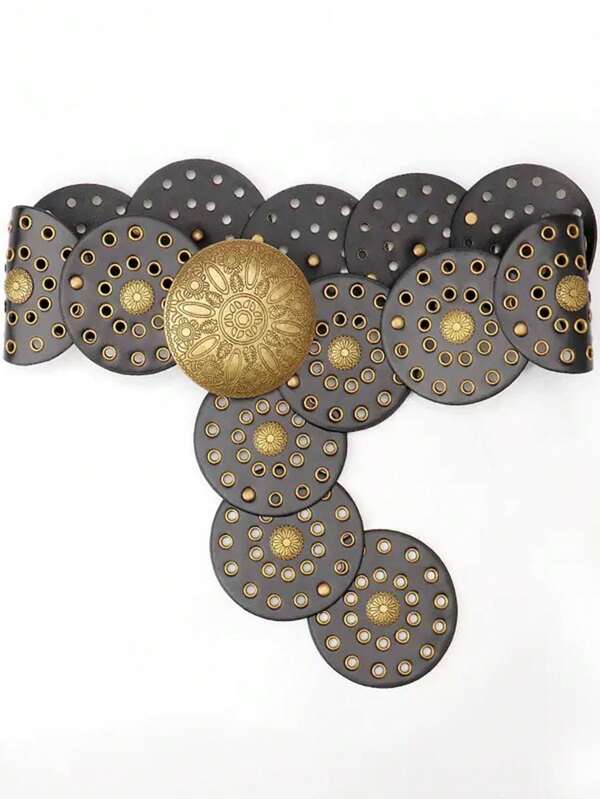 1 Stück Westlicher Cowboy Stil personalisierter Kaffee PU Gürtel mit bronzenem Zubehör für Frauen, Retro Straßenmodestil PU Ledergürtel mit Hohlring, vielseitiges Taillengürtel-Kleid-Accessoire für Weihnachten, Hochzeit, Versammlung, Lässig Alltagsgebrauch