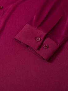 Traceless Knitted High-Elastic Iron-Free Men's Shirt Long-Sleeved Plain Top Stretch Ice Silk Business Casual High-End Men's Shirt Material 88% Polyester 12% Spandex Fabric Gram Weight 160g Single-Piece Pack - 酒紅色 - 查看 9