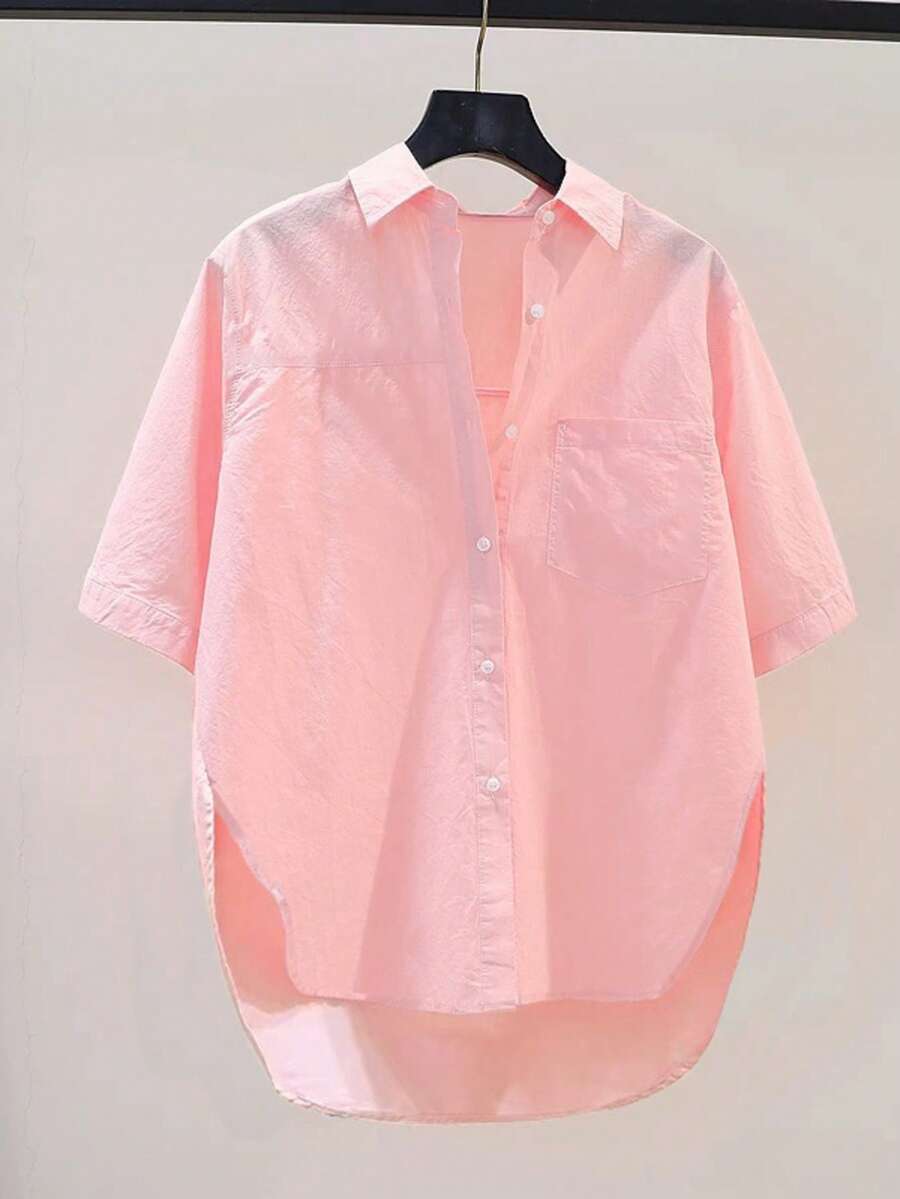 Chemise d'été de bureau décontractée rose pastel, mignonne pour les voyages, avec boutons pour femmes - Rose bonbon - Voir 1