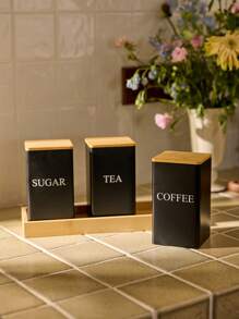 Cirelle 1 pieza Lata de almacenamiento de café, té y aperitivos, lata cuadrada de arte de hierro con tapa de bambú para exhibición de granos de café