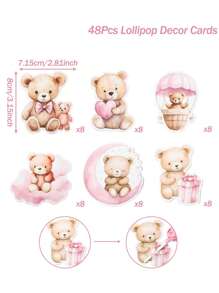 48 piezas Tarjetas de decoración de chupete con diseño de osito rosa, tarjetas de chupete con diseño de oso, nube y luna, decoraciones de mesa para revelación de género, suministros de fiesta de cumpleaños, decoraciones de baby shower, suministros de envoltura de chupete para bodas, decoraciones de fiesta temática, suministros de decoración de mesa de fiesta, decoraciones de oso rosa, regalos de cumpleaños, recuerdos de fiesta