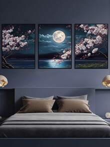3入組美麗的夜景、月亮、花朵和水面藝術印刷品,適用於臥室、客廳、書房、餐廳、廚房、咖啡店、酒店牆壁裝飾,無框畫布油畫家居裝飾 - 彩色 - 查看 10
