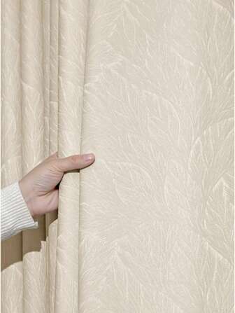 1 件现代提花隔热遮光窗帘，高精度缎面树叶图案设计卧室窗帘，无衬里，带防晒功能，适用于客厅家居装饰