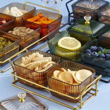 1 set, assiette de salade de fruits séchés, boîte à collation, boîte à dessert carrée transparente, boîte de rangement pour aliments avec couvercle et séparateurs, style assiette à fruits ; fournitures de pique-nique de cour