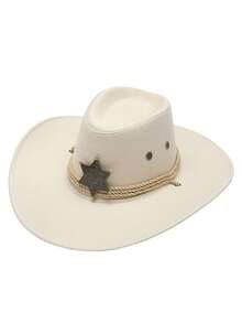 1pc Women's Solid Color Faux Wool Sheriff Badge Cowboy Hat, Sheriff Badge Prop, Detachable Strap, Western Style, Suitable For Music Festivals, Western Themed Events, Retro Parties, Role-Playing, Costume Nights, Holiday Dances, Bachelor Parties, Birthday Celebrations, Stage Performances, And Daily Wear - Top Hat - View 22