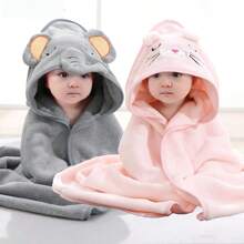 2pcs Set Baby Hooded Animal Face Capes, Unisex Infant Unique Animal Design, Super Soft Towels, All Season, Toddler Plush Cartoon Bathroom Products Wrapping Shawl, Multipurpose As Swaddle, Blanket, Stroller Canopy, Beach Towel, Baby Gift