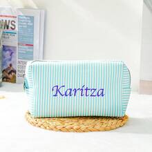 Customized Text Women's Makeup Bag, New Solid Color Fashion Unique Creative Makeup Bag, Outdoor Casual Versatile Gentle Style Handbag, Travel Organizer Pouch - Multicolor - View 10