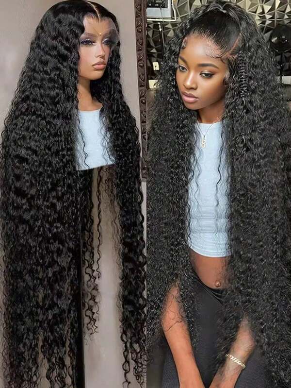 40 Inch 250% Density Wigs Human Hair Pre Plucked 13x4 13X6 5X5 HD Deep Wave Lace Front Wigs Human Hair For Women 12A Curly Frontal Wigs Human Hair Bleached Knots With Baby Hair Nature Black